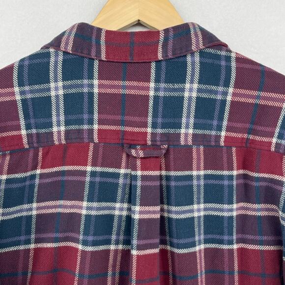 LL BEAN Shirt Womens L Flannel Plaid Cropped Crafted Popover Long Sleeve Red - Picture 4 of 14